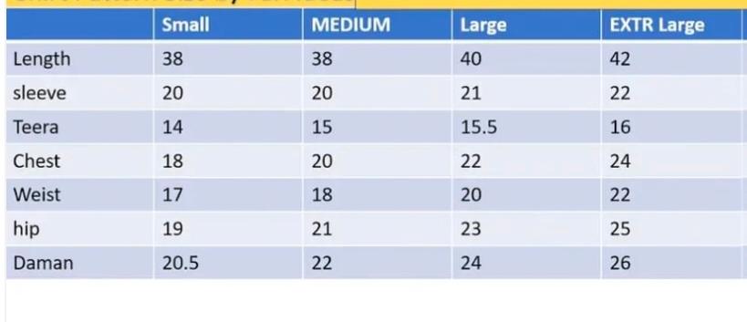 Size chart
